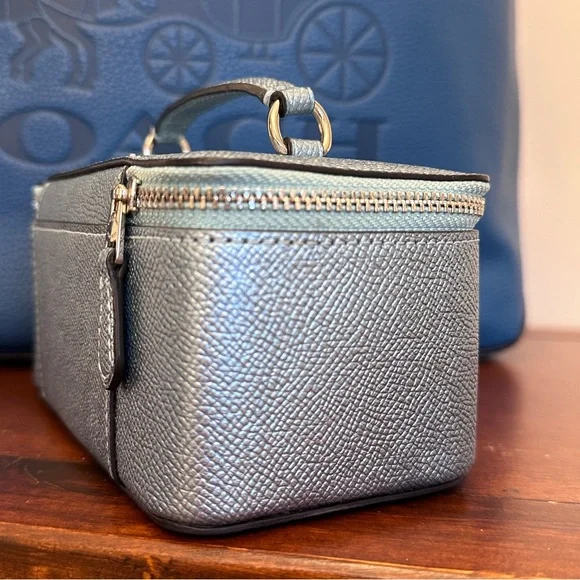 Coach Vanity Case Handled Zip Jewelry Travel Box Blue Metallic - Picture 8 of 14